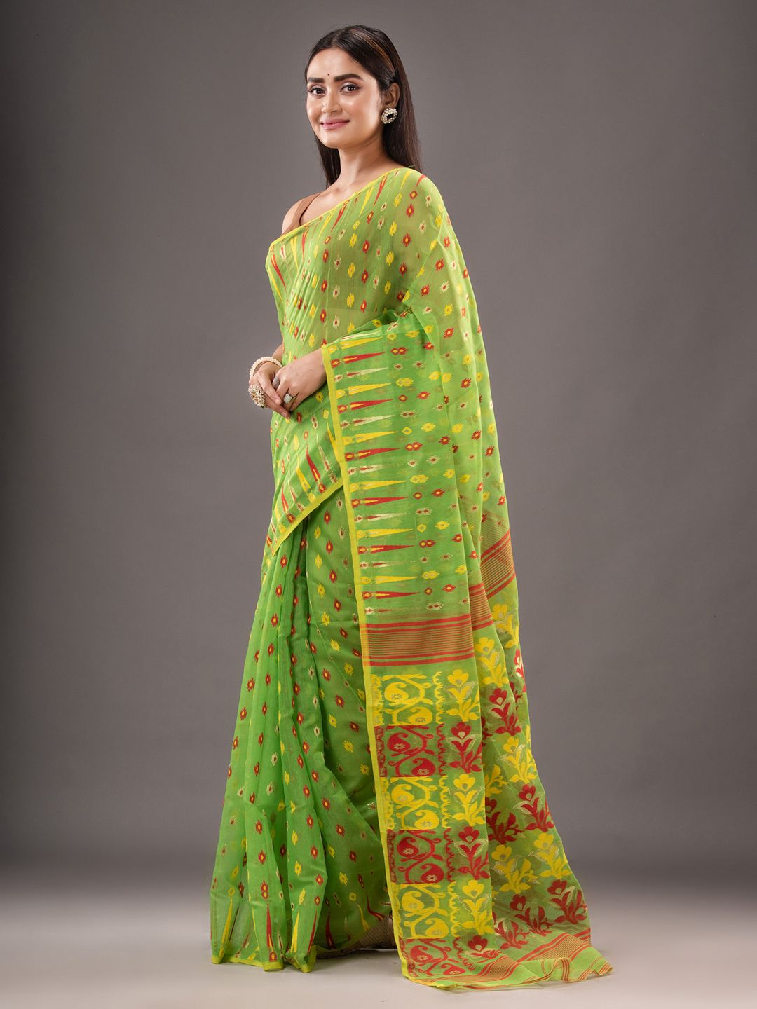 Silk Cotton  buti work  Jamdani Saree