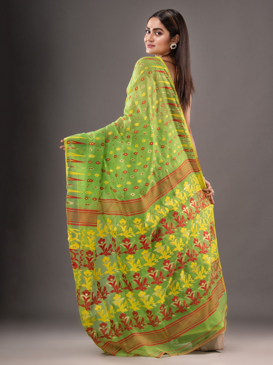 Silk Cotton  buti work  Jamdani Saree