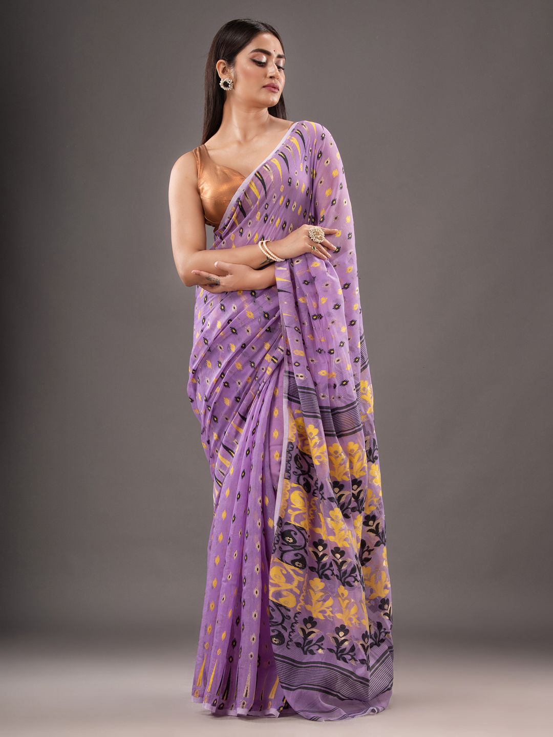 Silk Cotton  buti work  Jamdani Saree