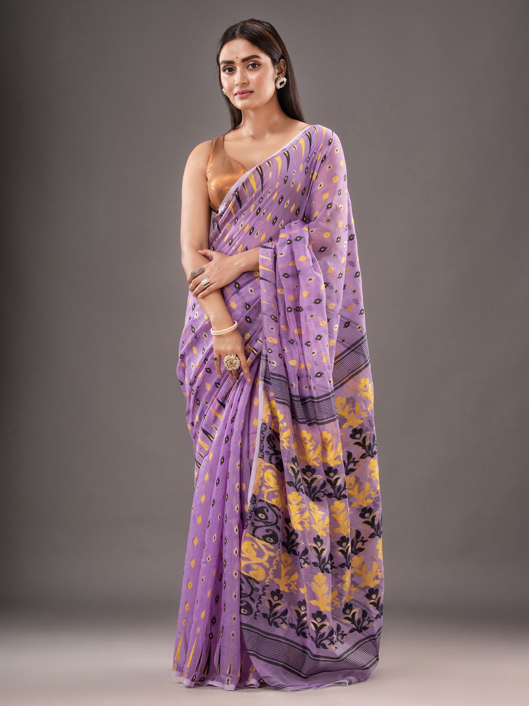 Silk Cotton  buti work  Jamdani Saree