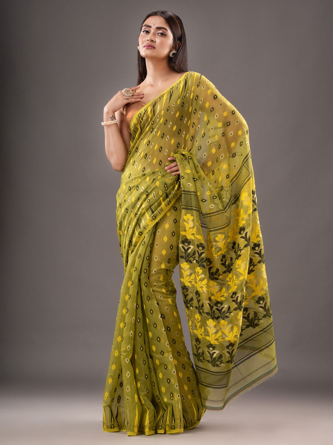 Silk Cotton  buti work  Jamdani Saree