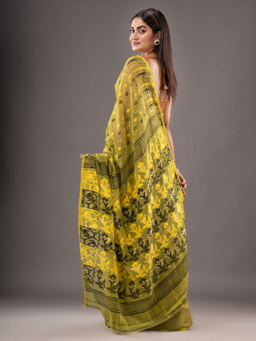 Silk Cotton  buti work  Jamdani Saree