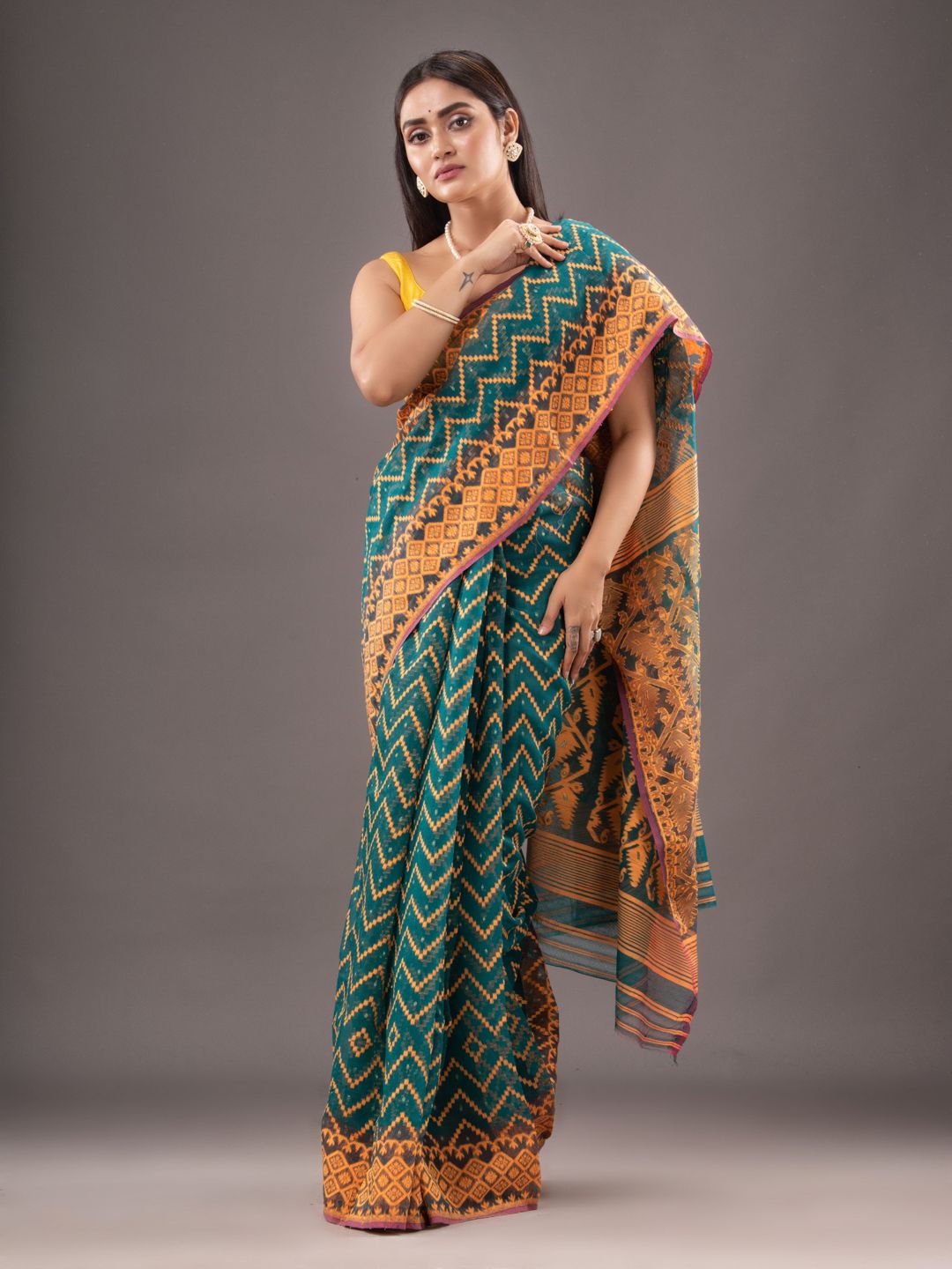 Silk Cotton  buti work  Jamdani Saree