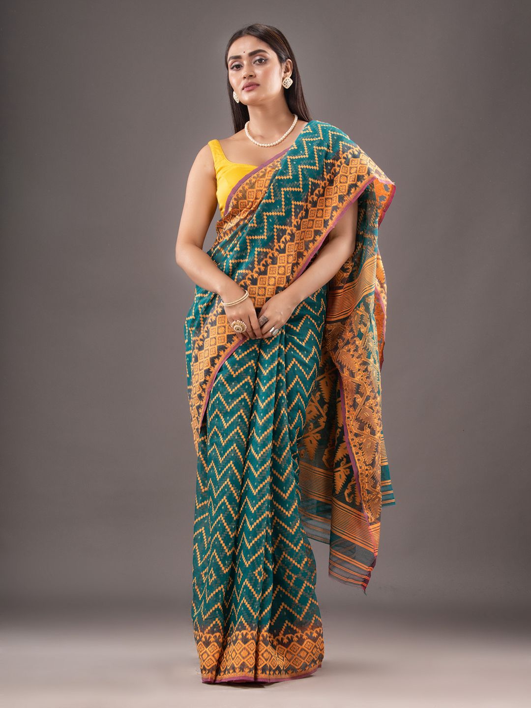 Silk Cotton  buti work  Jamdani Saree