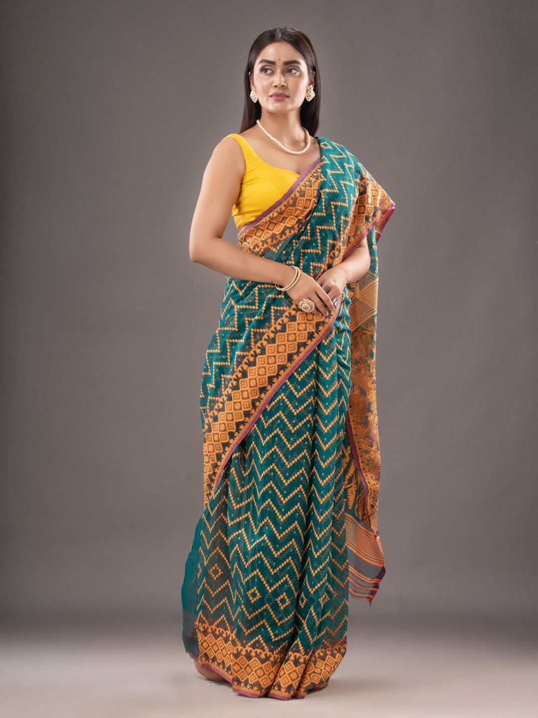 Silk Cotton  buti work  Jamdani Saree