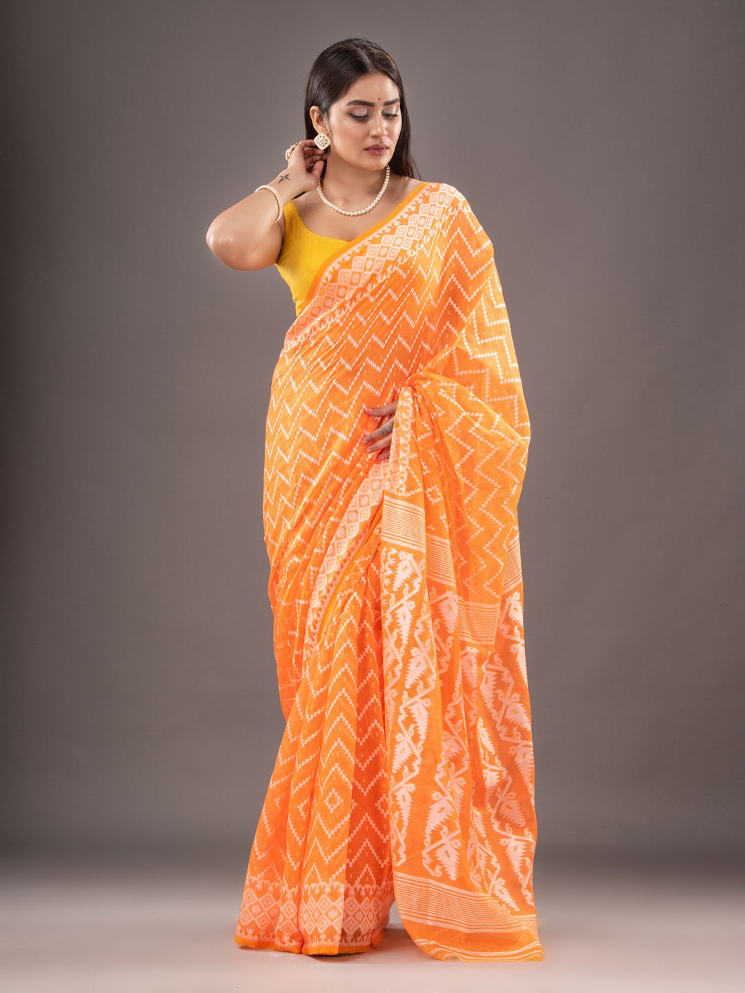 Silk Cotton  buti work  Jamdani Saree