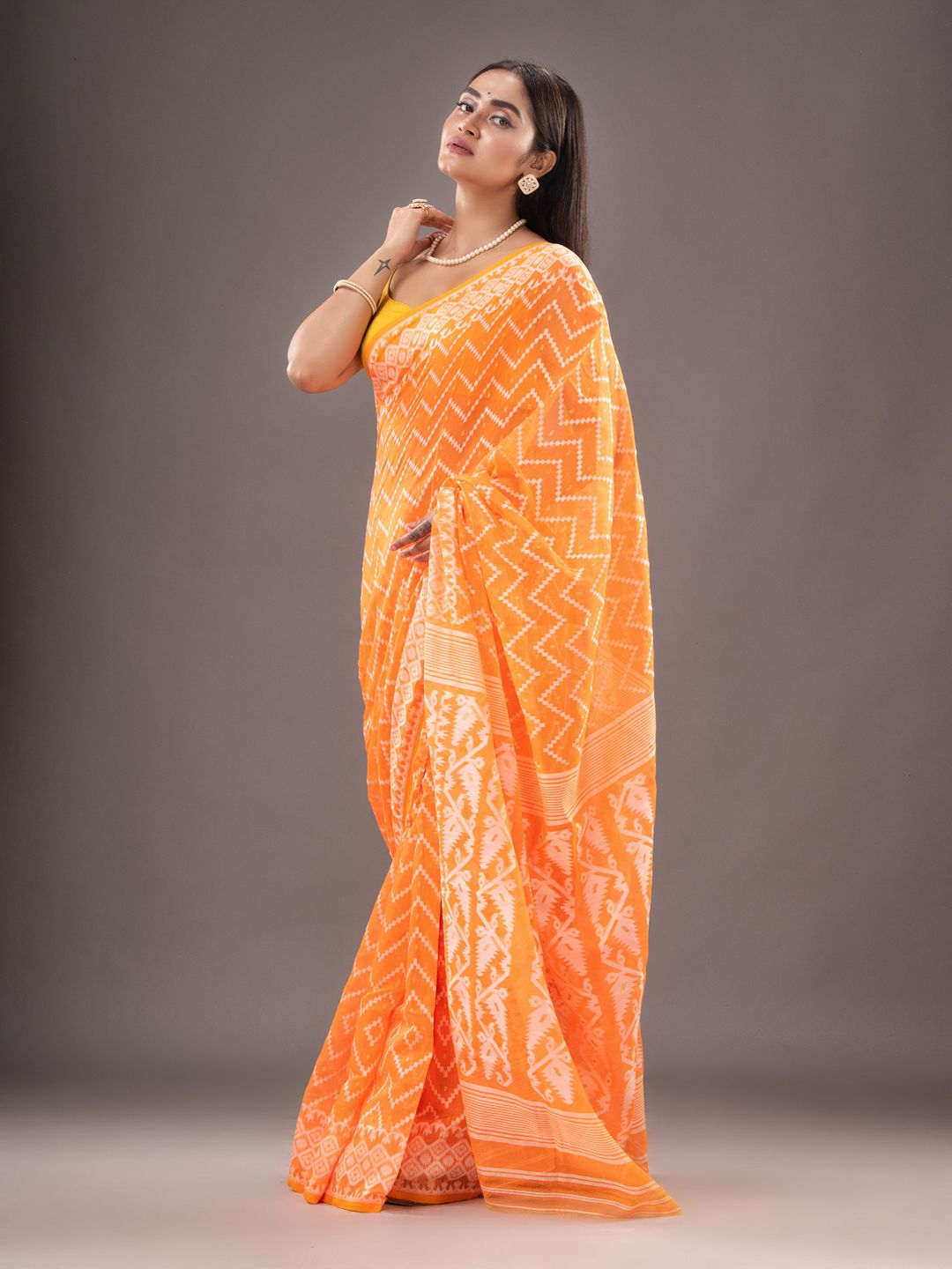 Silk Cotton  buti work  Jamdani Saree