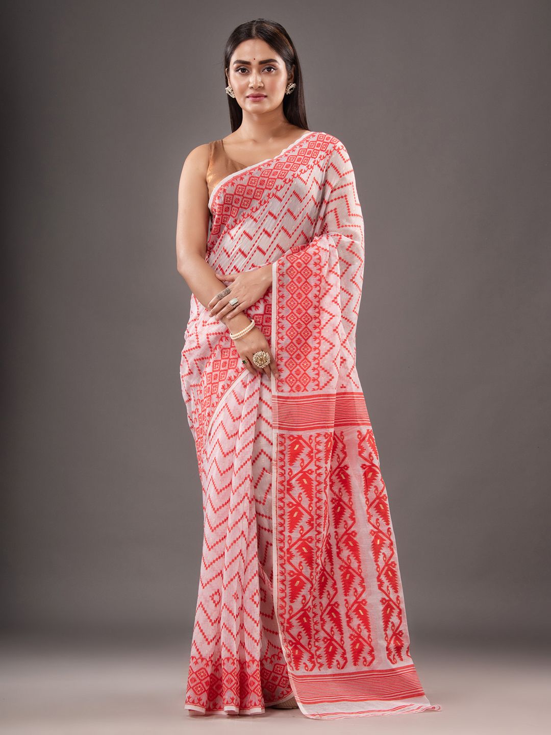 Silk Cotton  buti work  Jamdani Saree