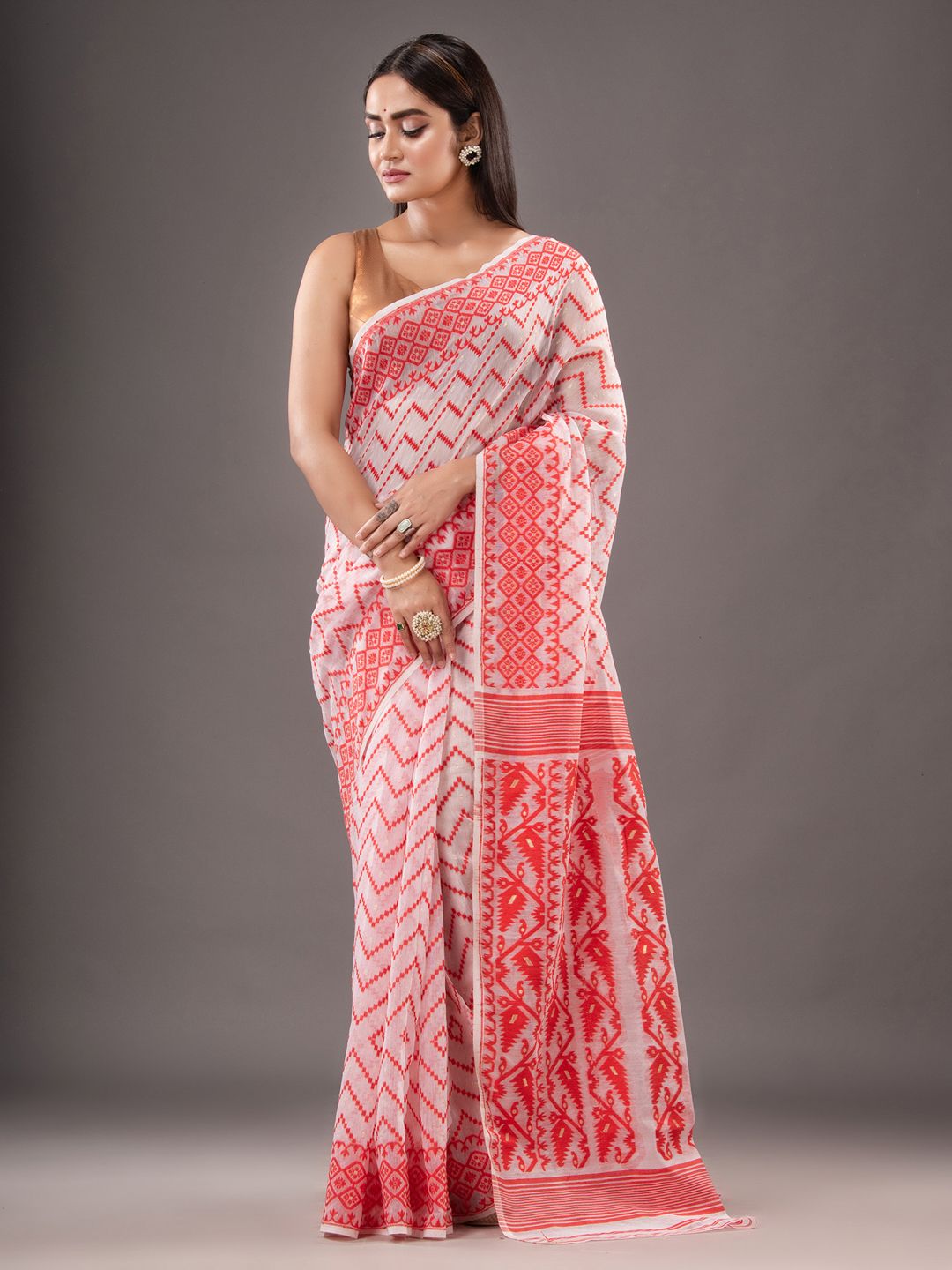 Silk Cotton  buti work  Jamdani Saree