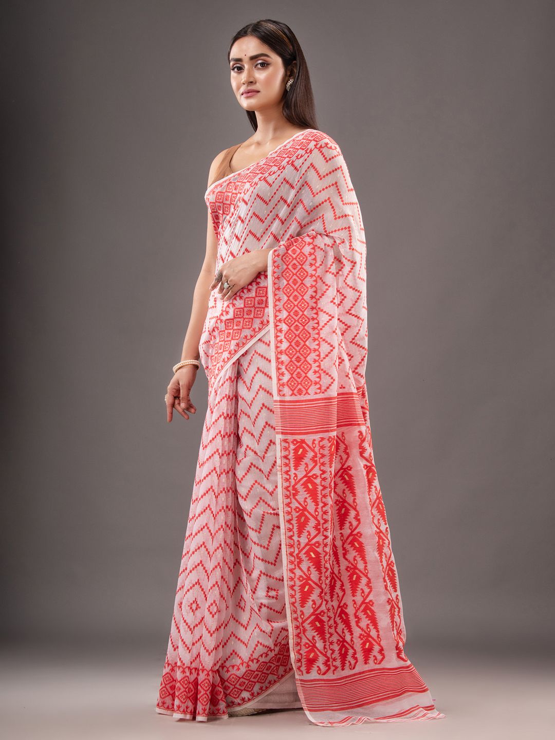 Silk Cotton  buti work  Jamdani Saree