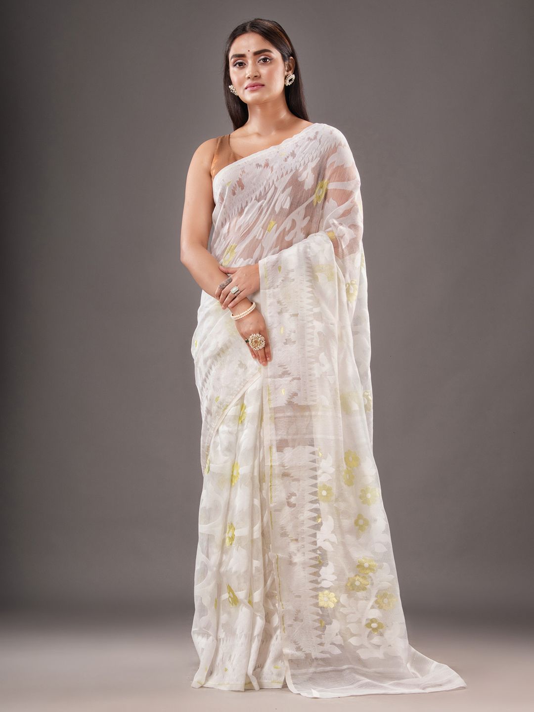 Silk Cotton  buti work  Jamdani Saree