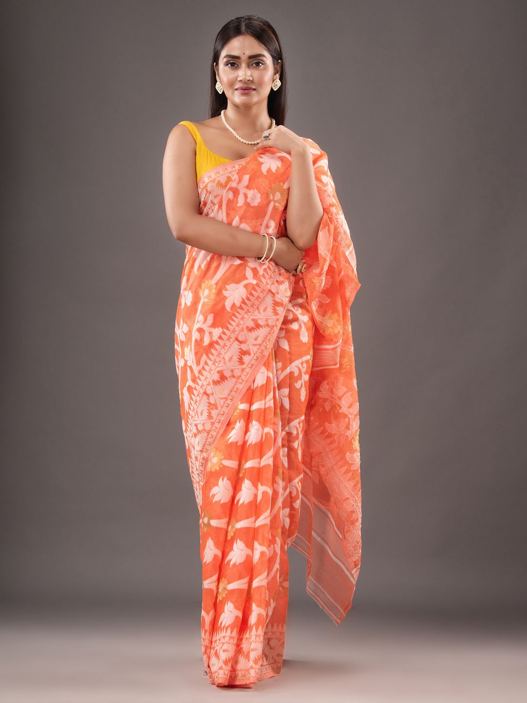 Silk Cotton  buti work  Jamdani Saree