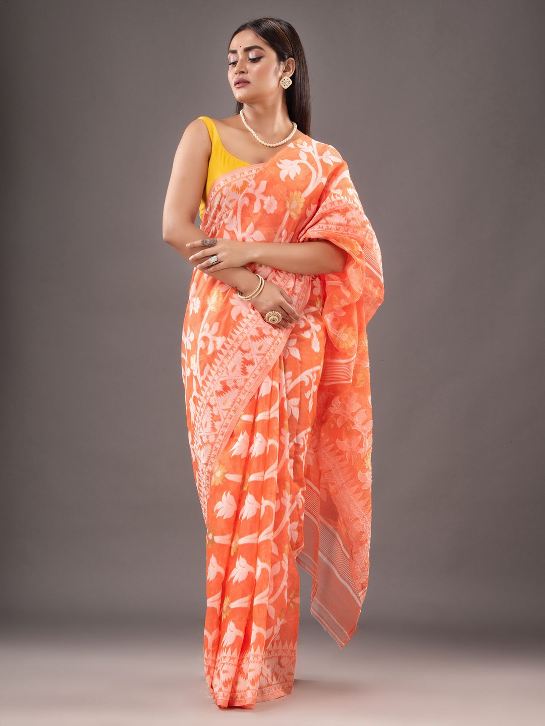 Silk Cotton  buti work  Jamdani Saree