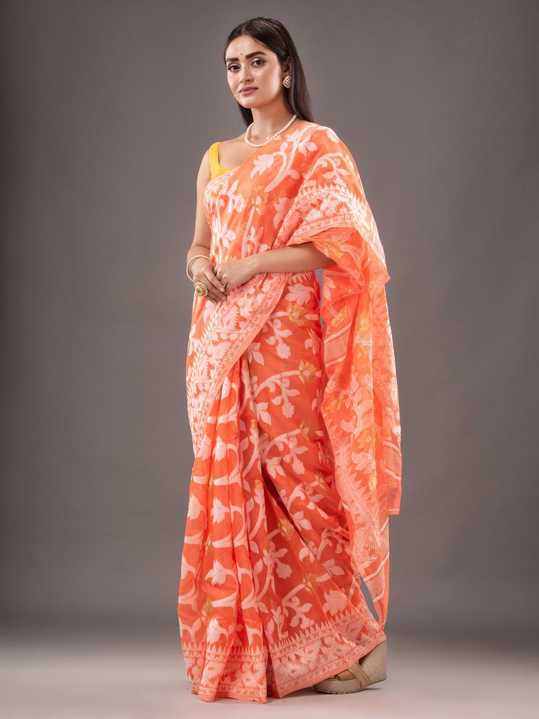 Silk Cotton  buti work  Jamdani Saree