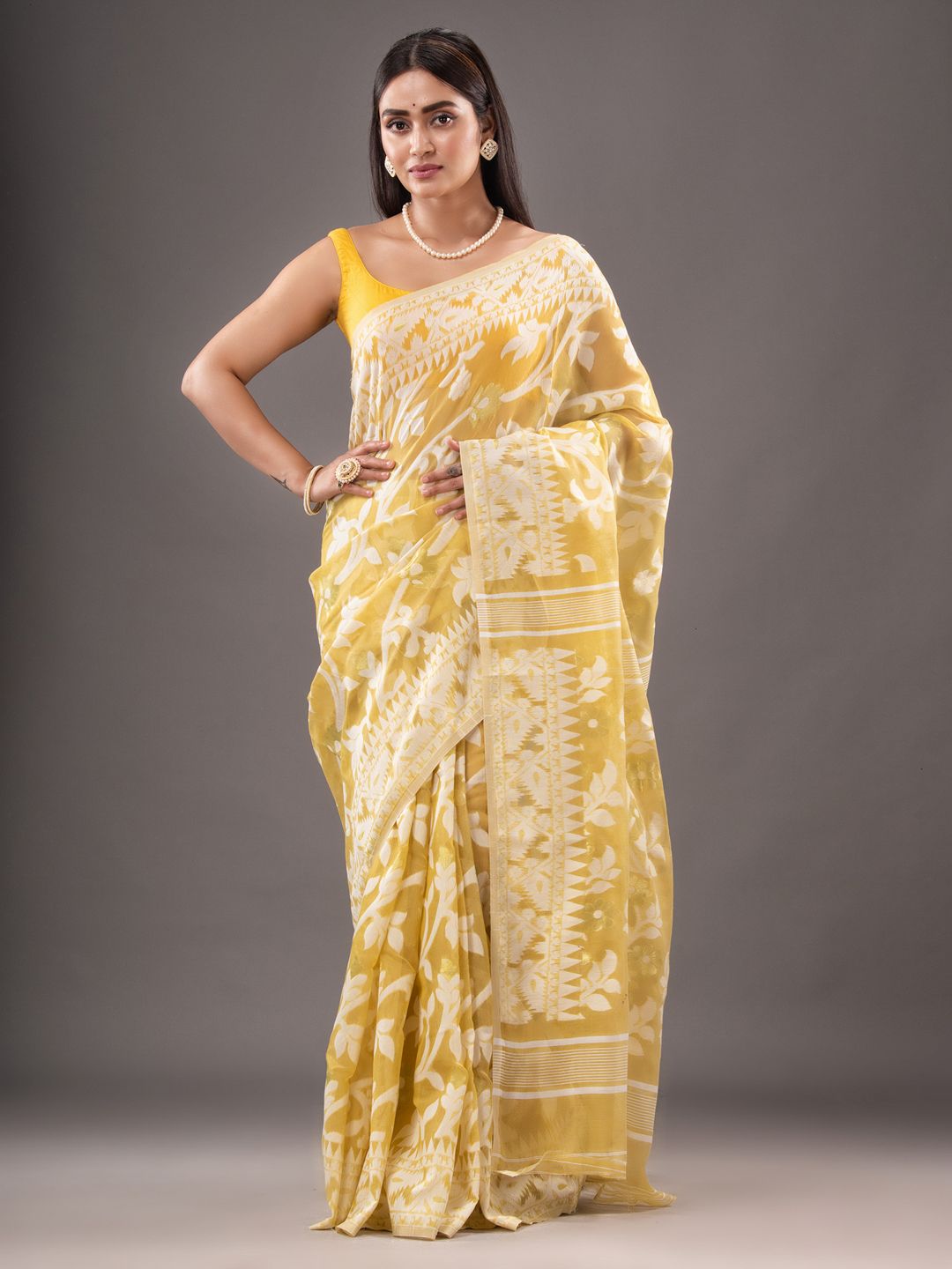 Silk Cotton  buti work  Jamdani Saree