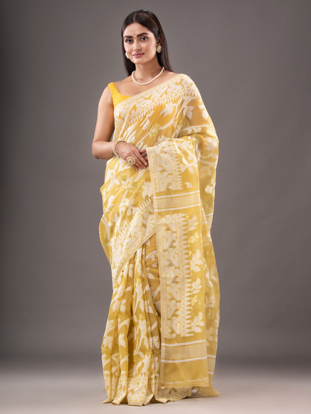 Silk Cotton  buti work  Jamdani Saree