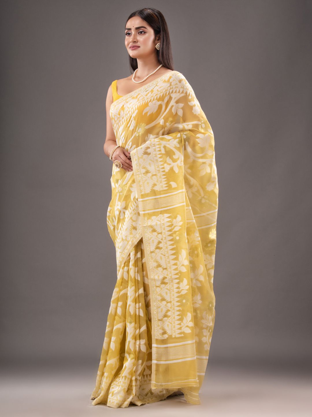 Silk Cotton  buti work  Jamdani Saree