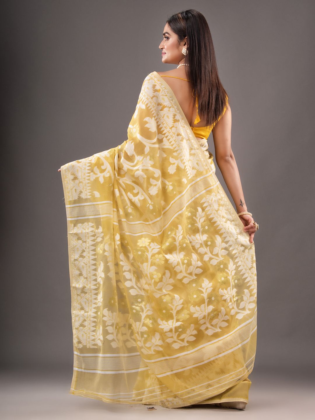 Silk Cotton  buti work  Jamdani Saree