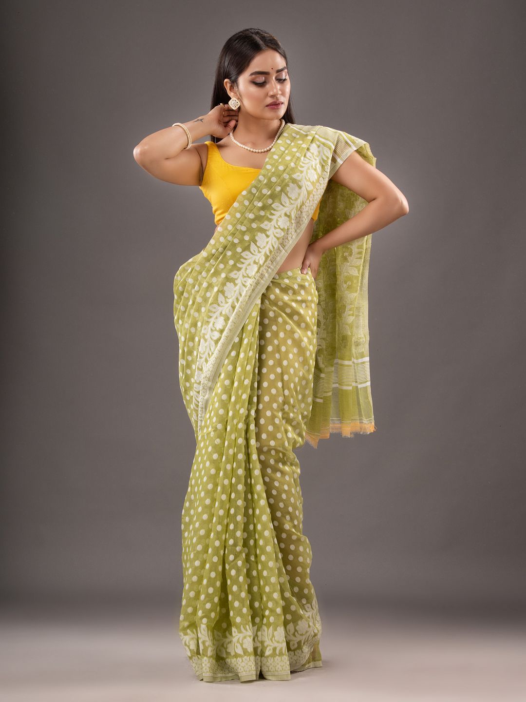 Silk Cotton  buti work  Jamdani Saree