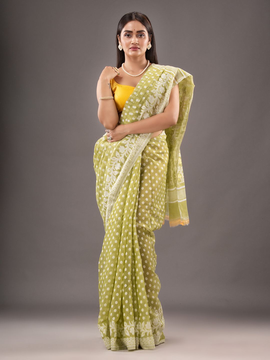 Silk Cotton  buti work  Jamdani Saree