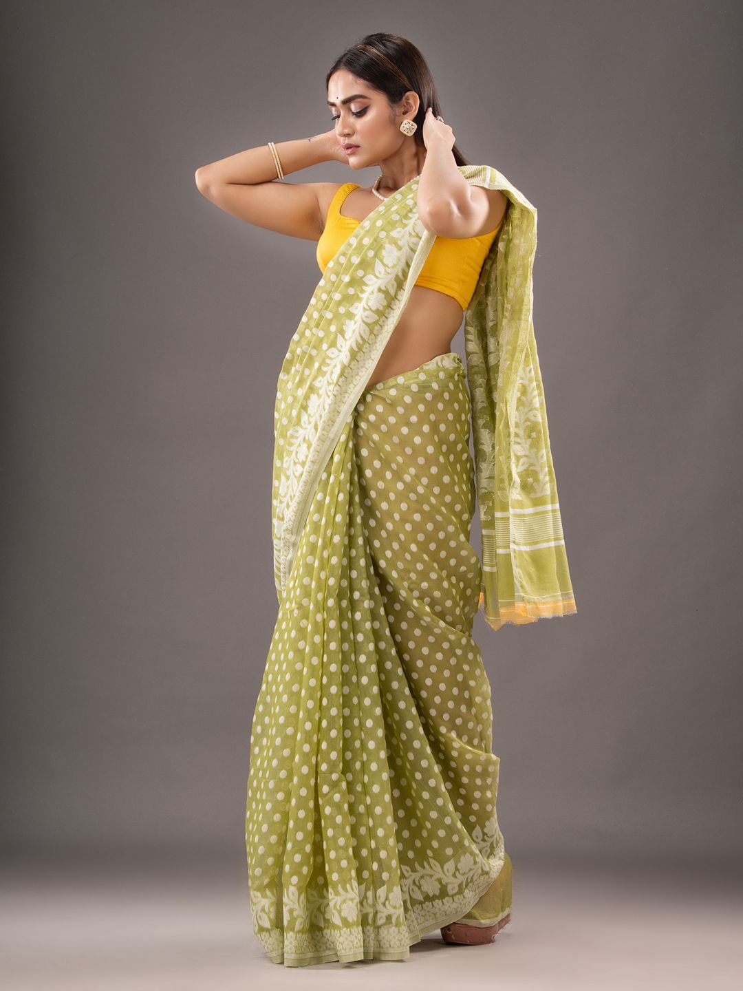 Silk Cotton  buti work  Jamdani Saree