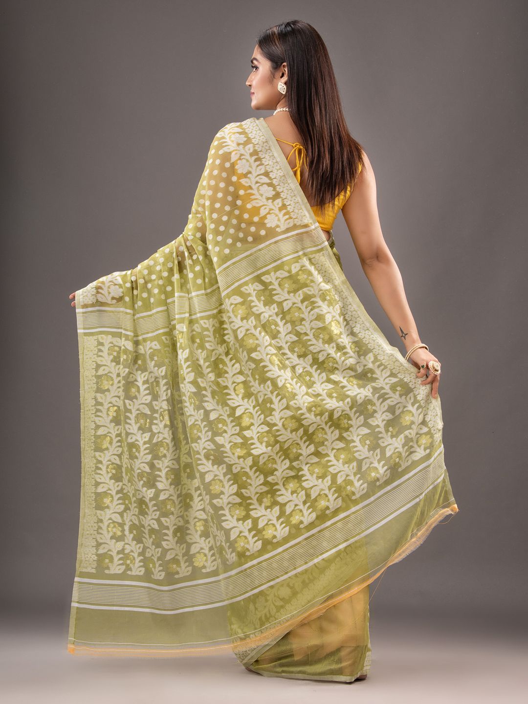 Silk Cotton  buti work  Jamdani Saree