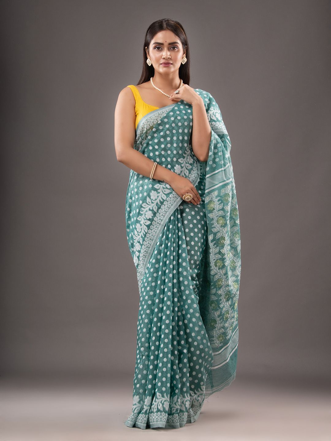 Silk Cotton  buti work  Jamdani Saree