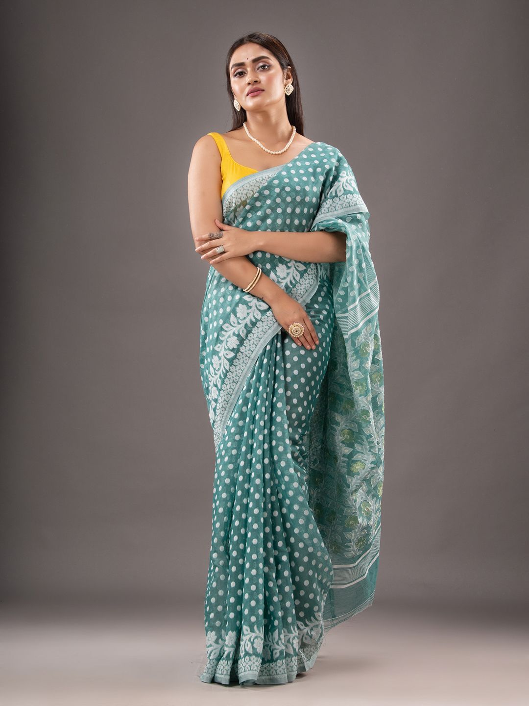 Silk Cotton  buti work  Jamdani Saree