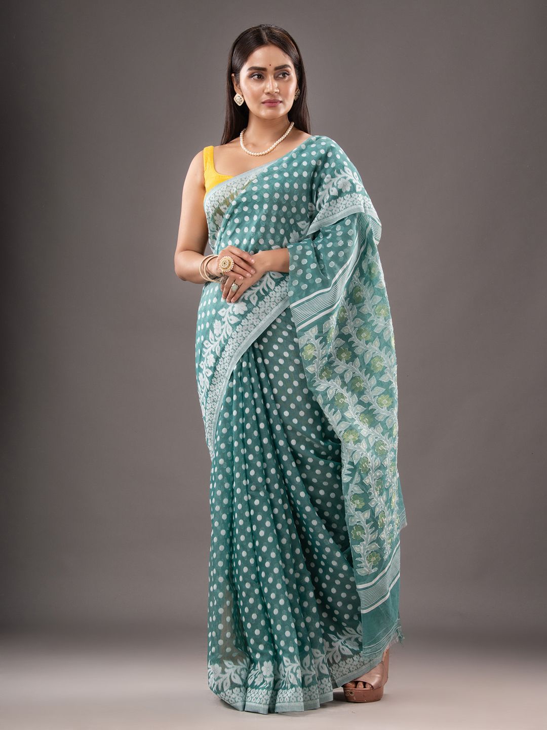 Silk Cotton  buti work  Jamdani Saree