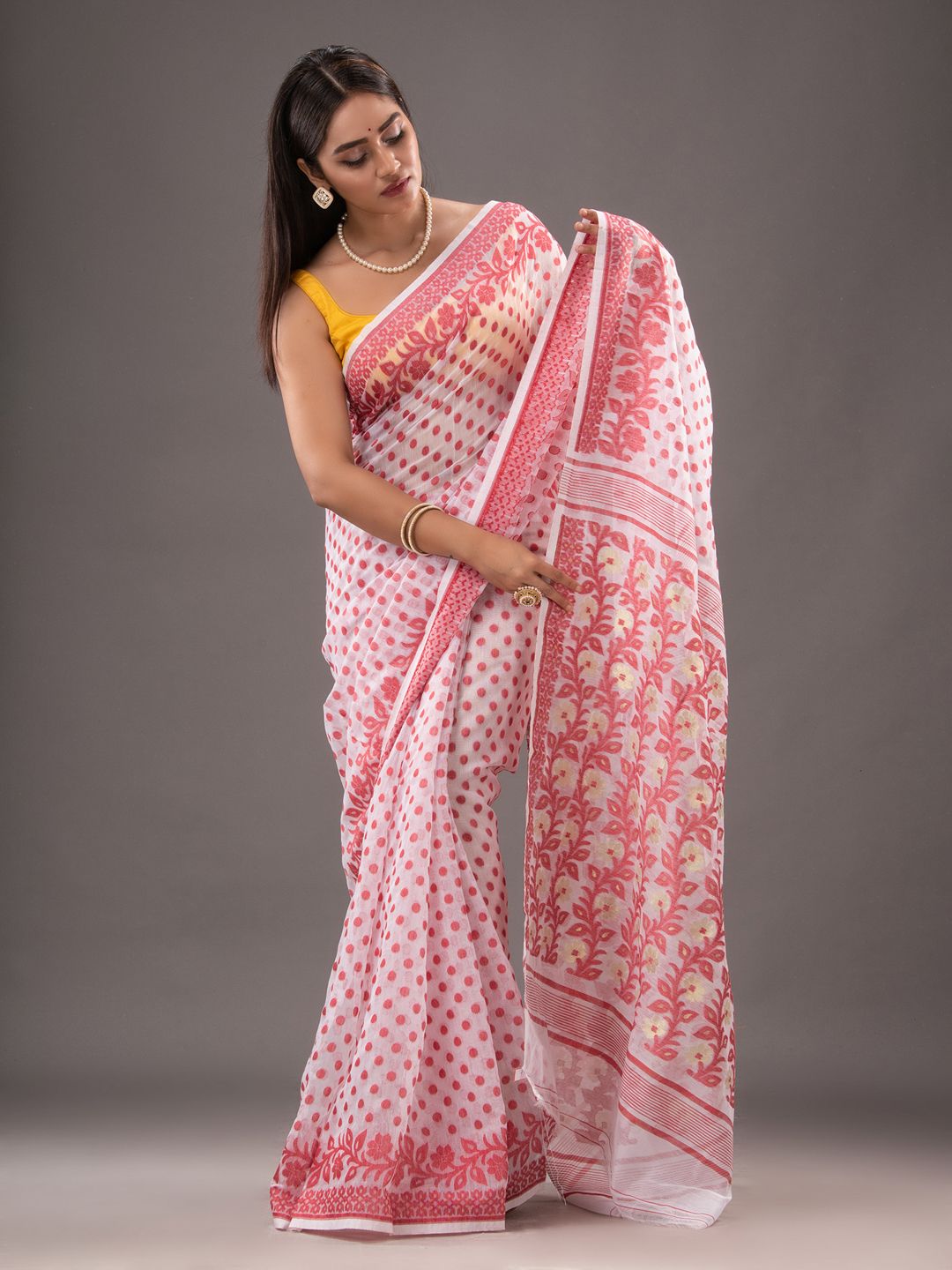 Silk Cotton  buti work  Jamdani Saree