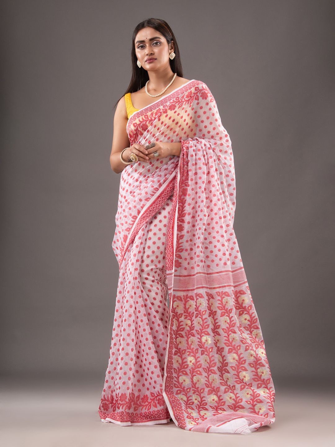 Silk Cotton  buti work  Jamdani Saree