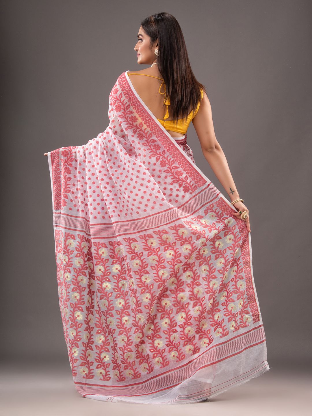 Silk Cotton  buti work  Jamdani Saree