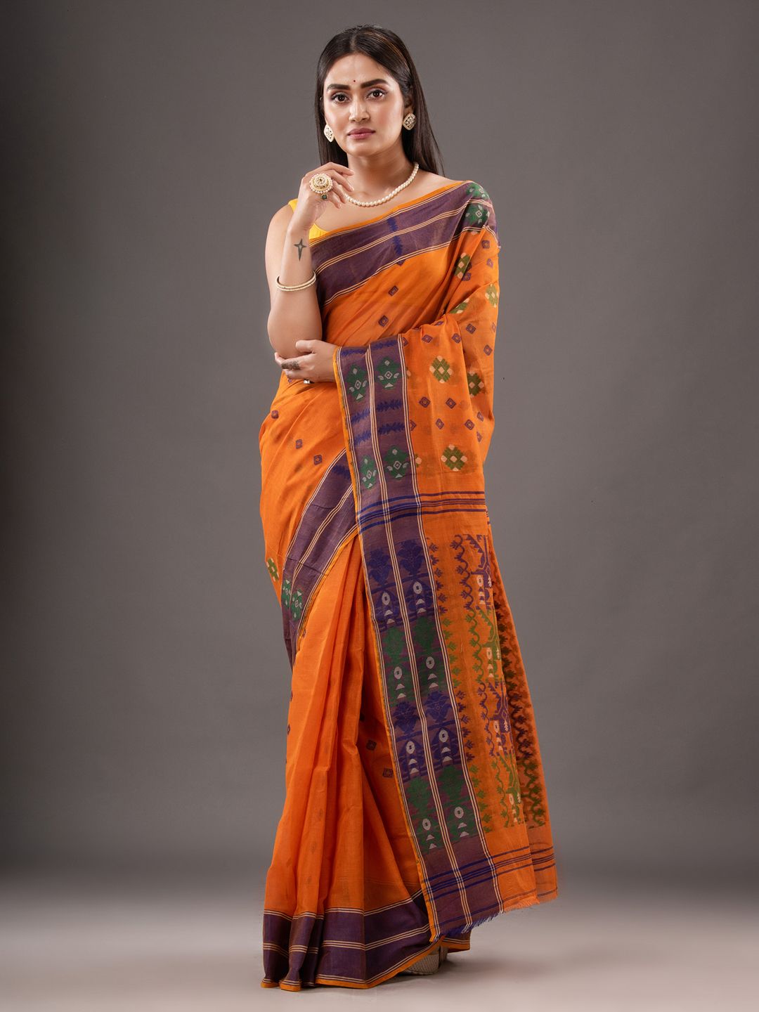 Pure Cotton Dhakai buti jamdani work Saree