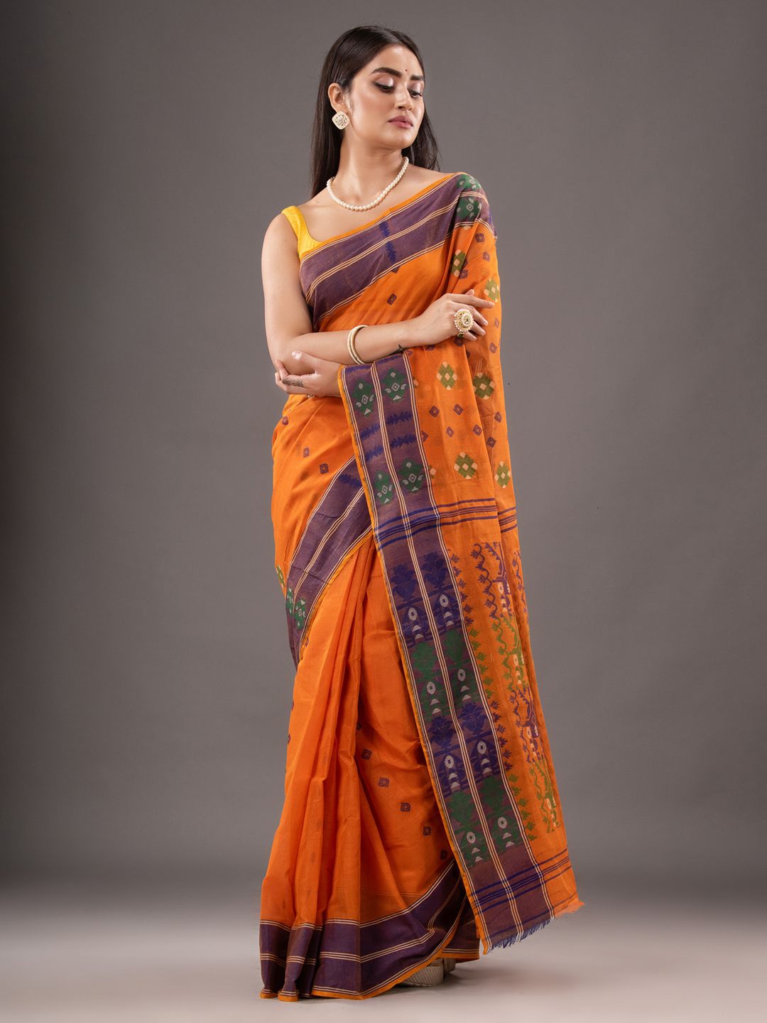 Pure Cotton Dhakai buti jamdani work Saree