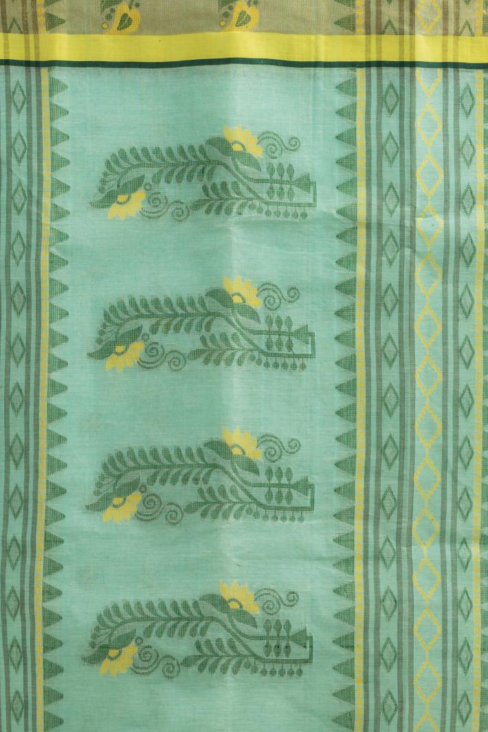 Sea Green Pure Cotton Dhakai Buti Handloom Saree