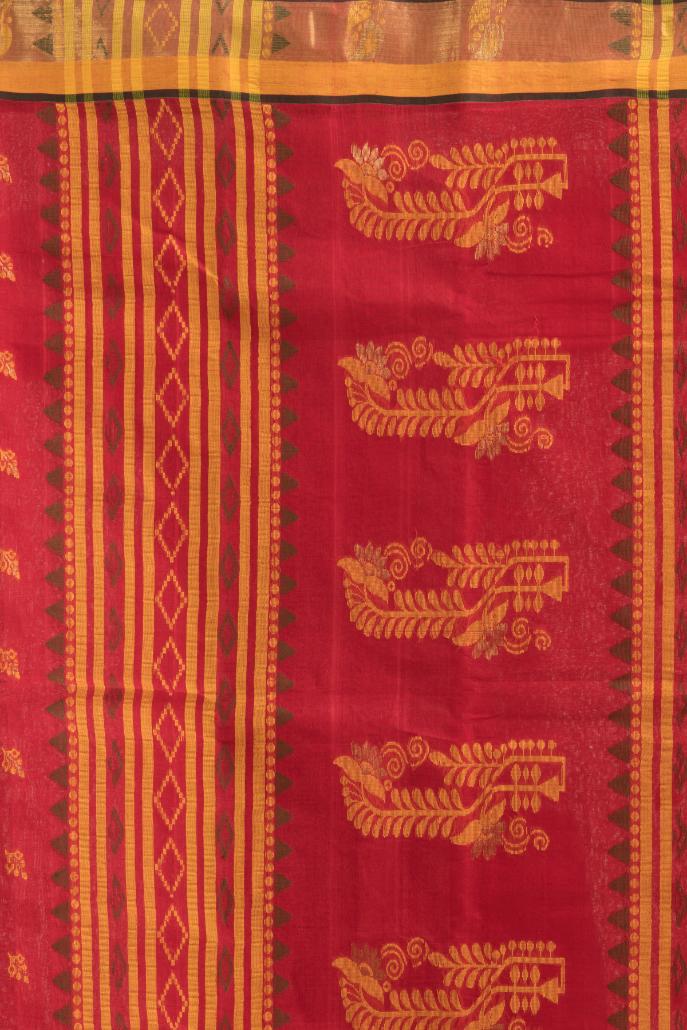 Red Green Pure Cotton Dhakai Buti Handloom Saree