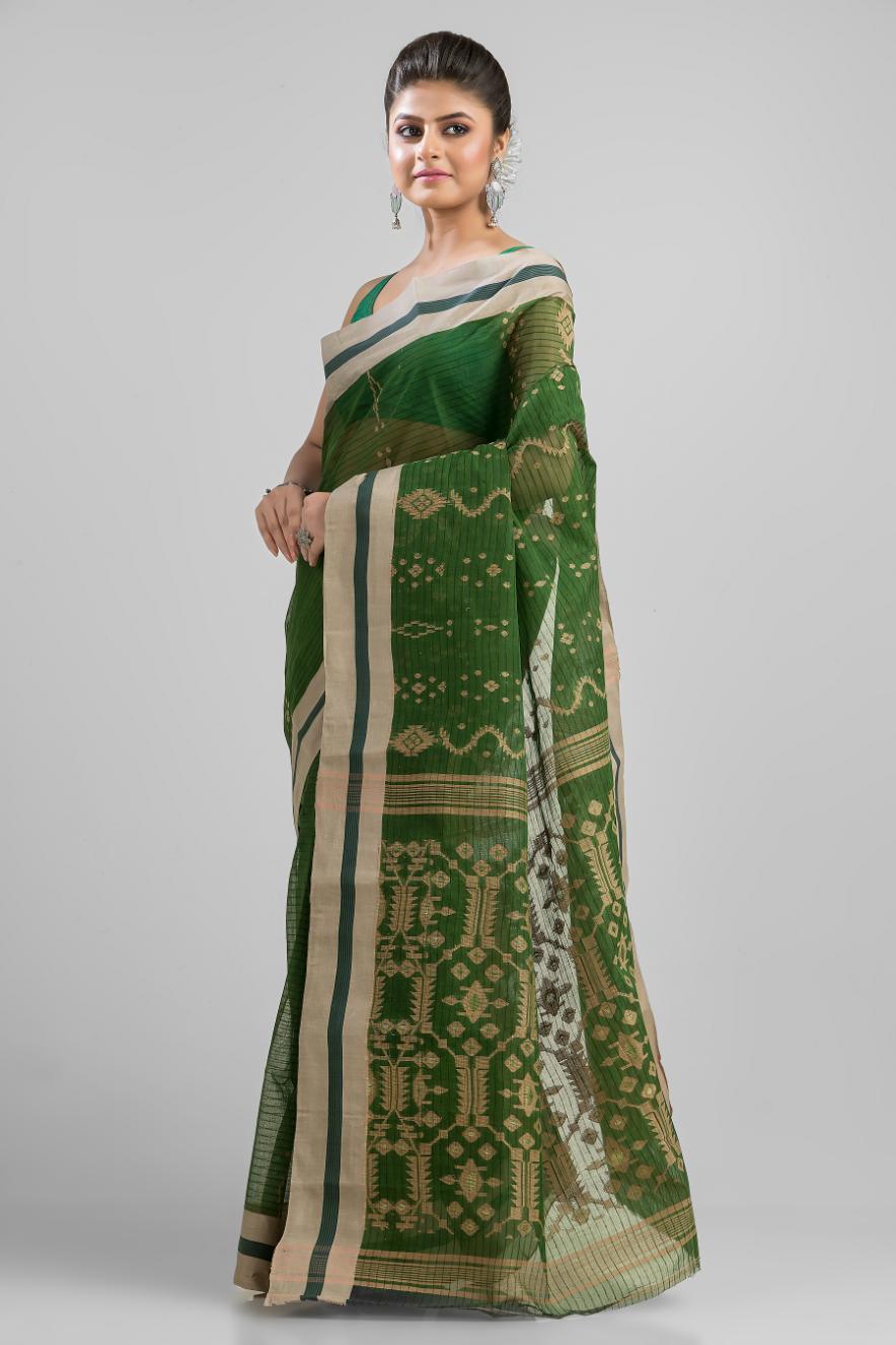 Green Pure Cotton Dhakai Buti Handloom Saree