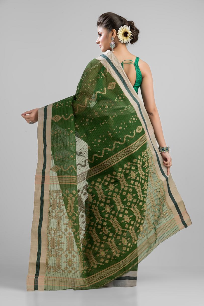 Green Pure Cotton Dhakai Buti Handloom Saree