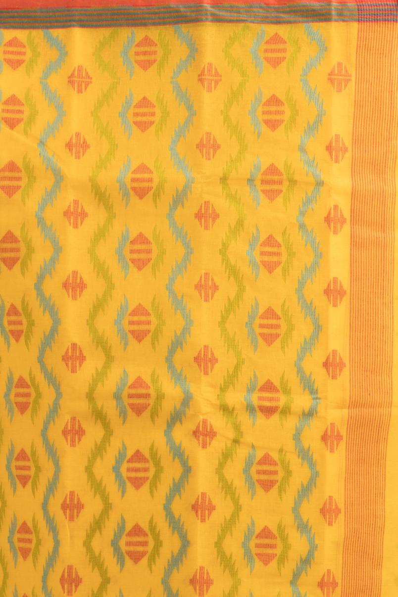 Yellow Pure Cotton Dhakai Buti Handloom Saree