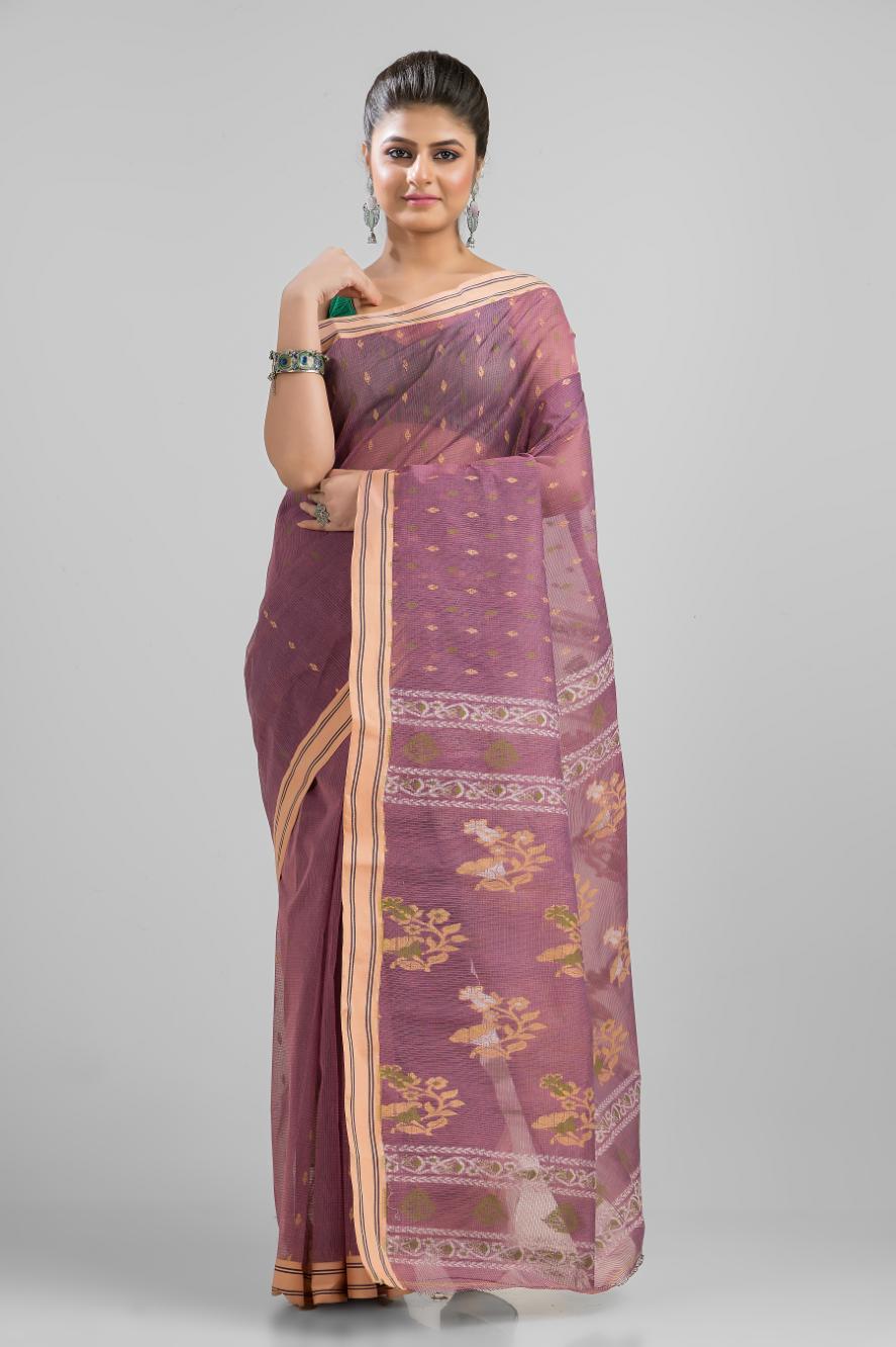 Purple Pure Cotton Dhakai Buti Handloom Saree