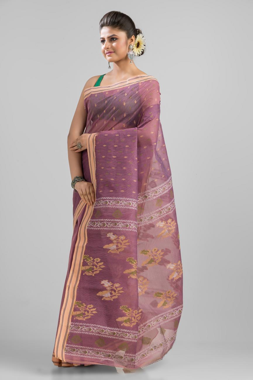 Purple Pure Cotton Dhakai Buti Handloom Saree