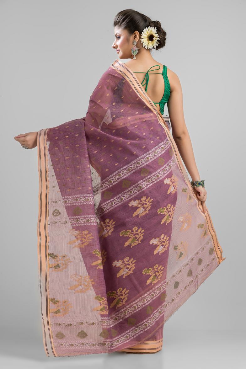 Purple Pure Cotton Dhakai Buti Handloom Saree