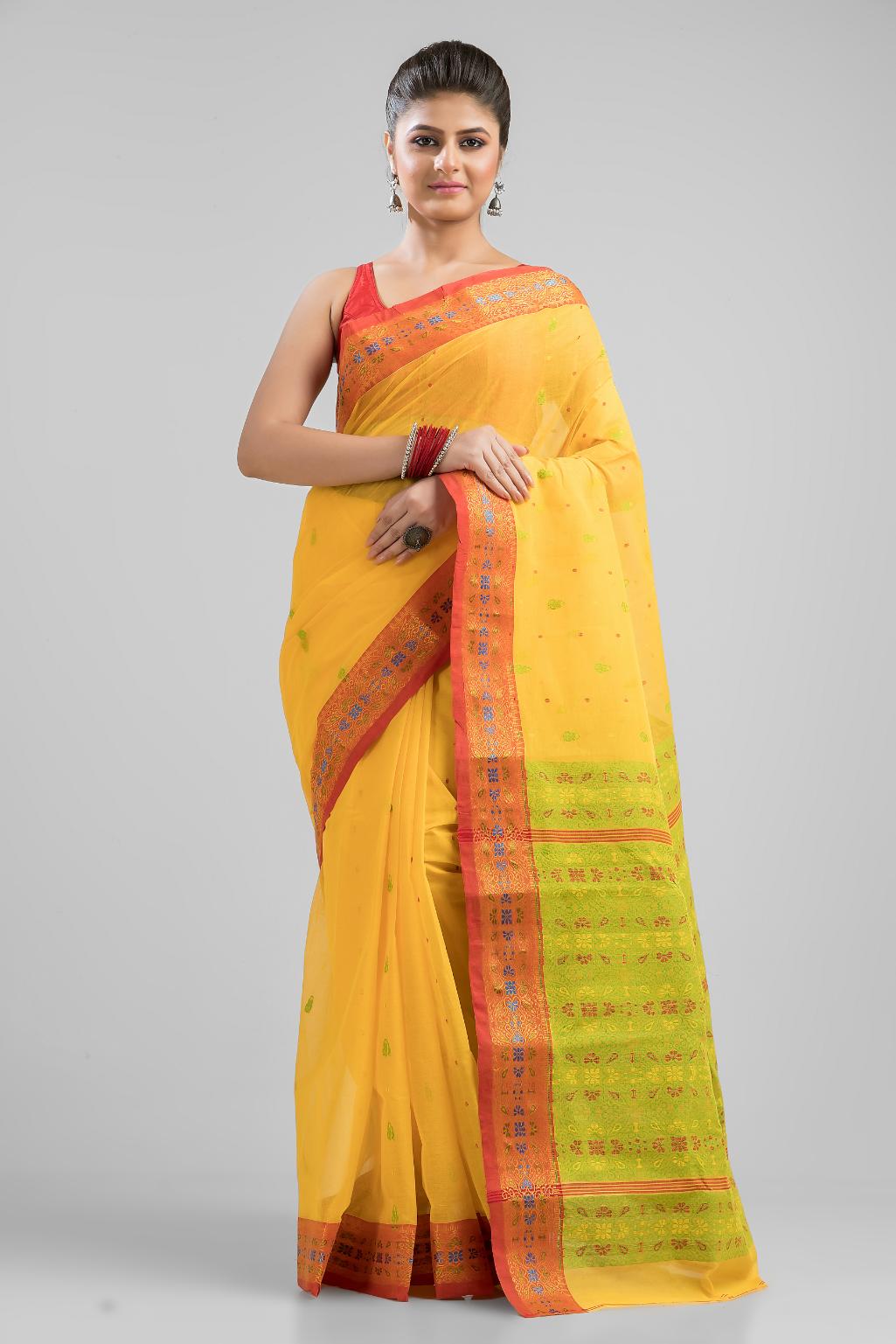 Magenta Pure Cotton Dhakai Buti Handloom Saree