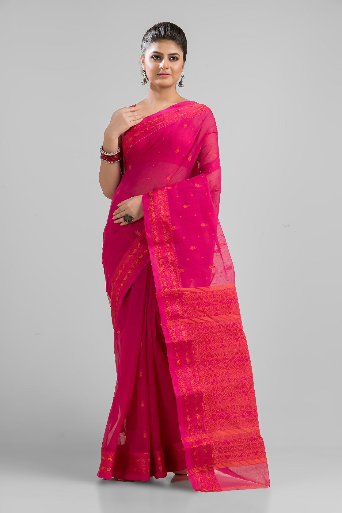 Rani Pure Cotton Dhakai Buti Handloom Saree