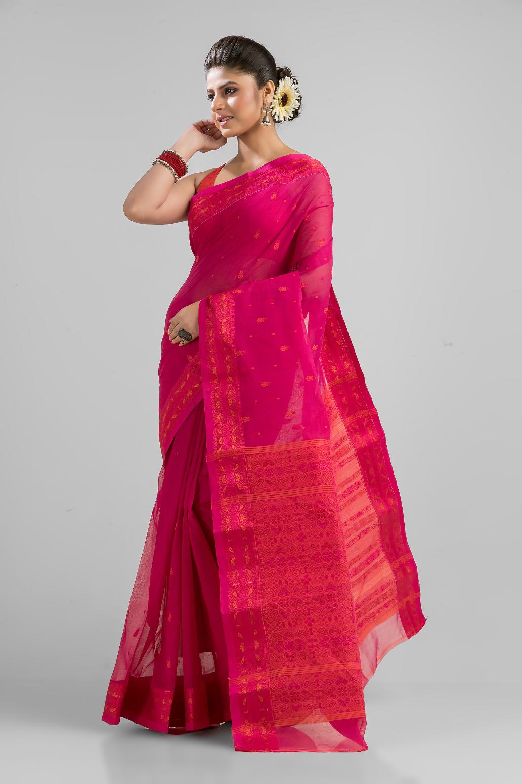 Rani Pure Cotton Dhakai Buti Handloom Saree