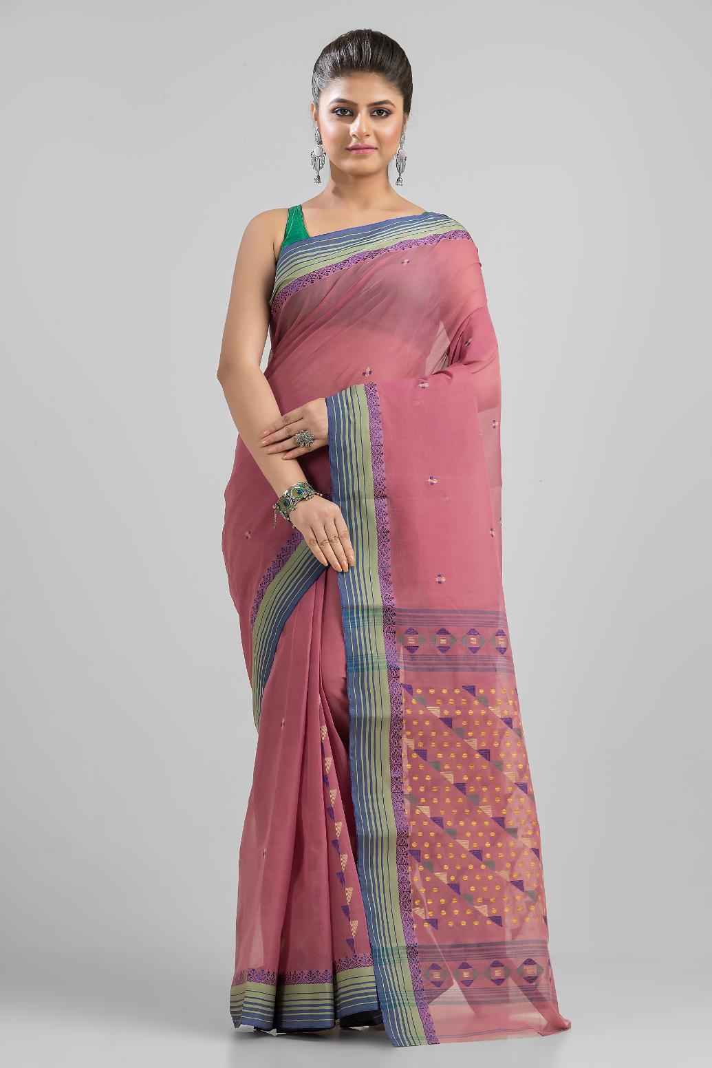 Mouve Pure Cotton Dhakai Buti Handloom Saree