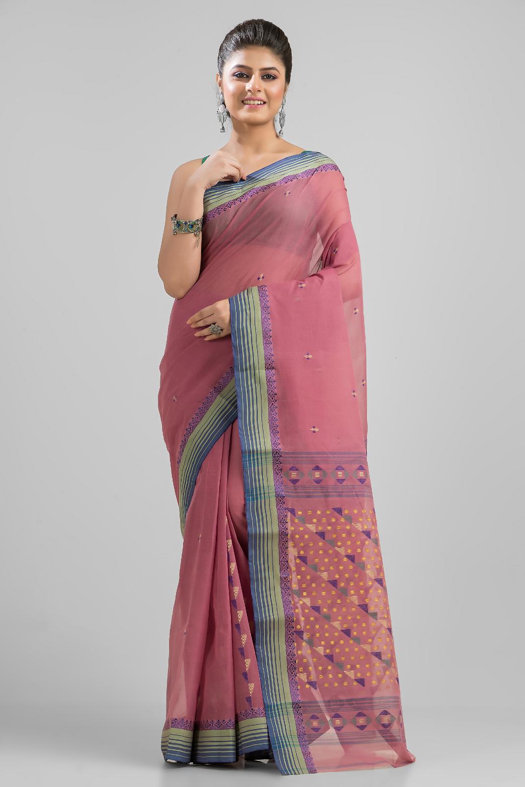 Mouve Pure Cotton Dhakai Buti Handloom Saree