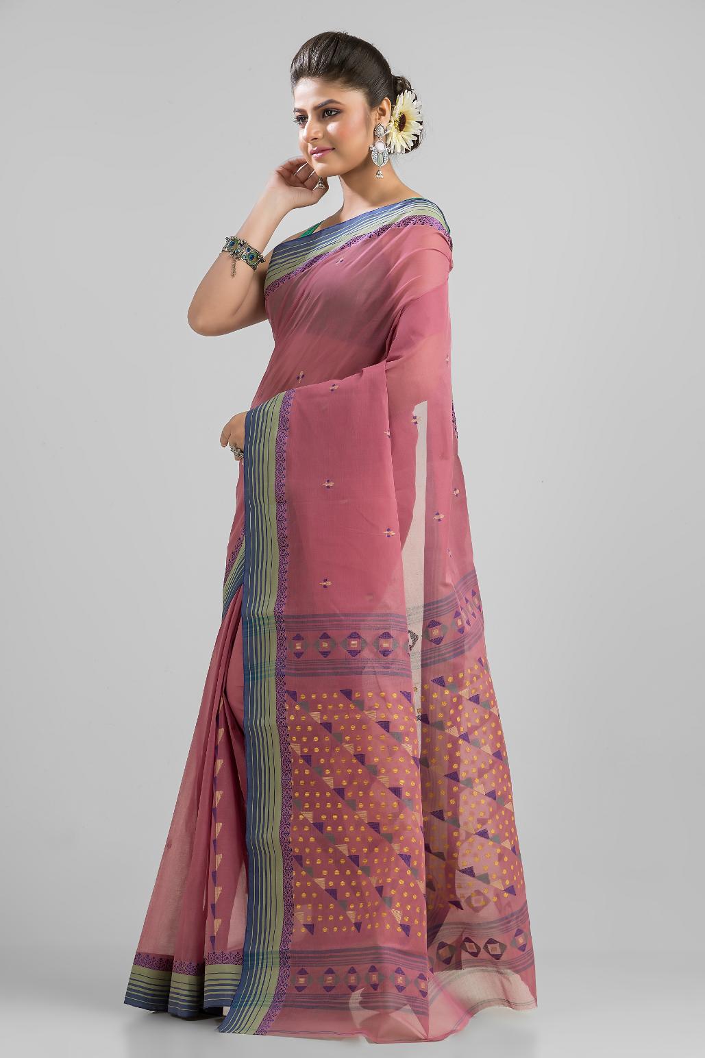 Mouve Pure Cotton Dhakai Buti Handloom Saree