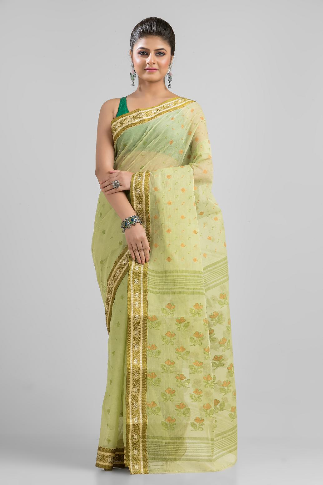 Green Pure Cotton Dhakai Buti Handloom Saree