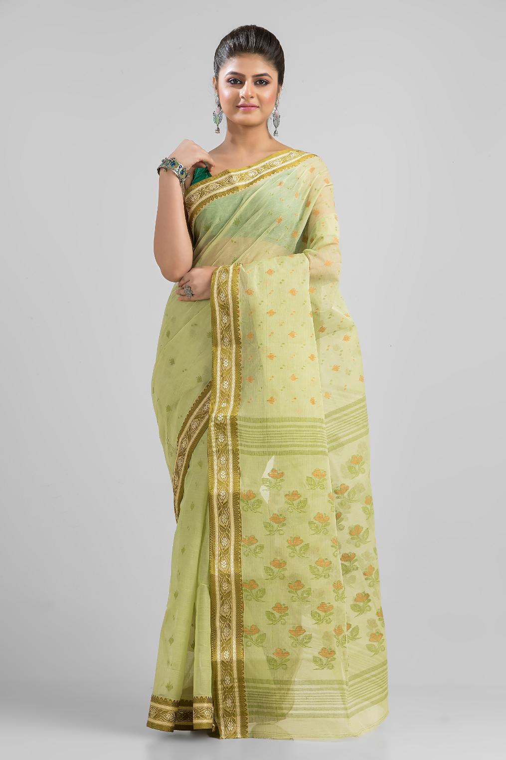 Green Pure Cotton Dhakai Buti Handloom Saree